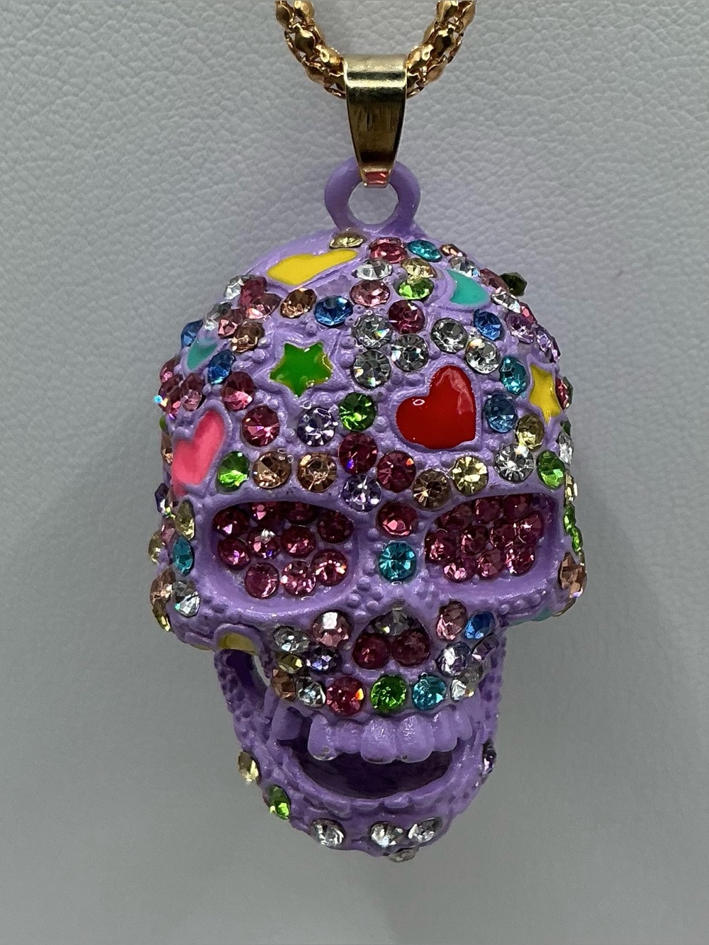 BETSEY JOHNSON PURPLE RHINESTONE SUGAR SKULL PENDANT NECKLACE NWOT